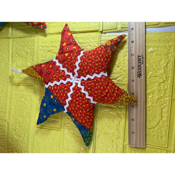 Vintage Christmas Hand Sewn Cloth Fabric Stuffed Star Ornaments Tree Set 11 - Picture 13 of 16